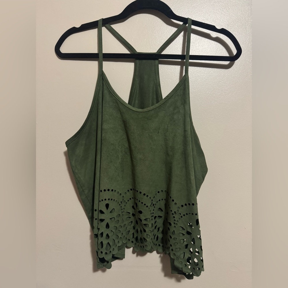 Poetry Olive Green Camisole with Floral Cutout